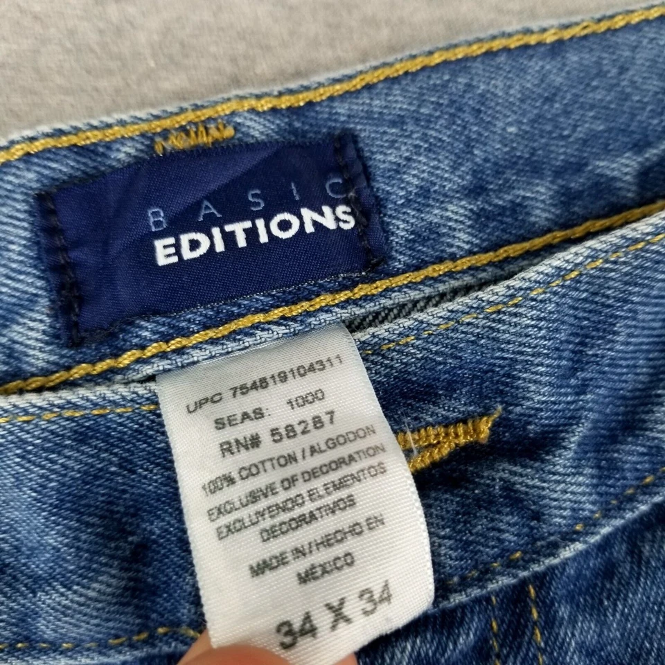 Basic Editions 34x34 Blue Jeans Quality 100% Cotton Classic Denim Work Pants - Image 4 of 4