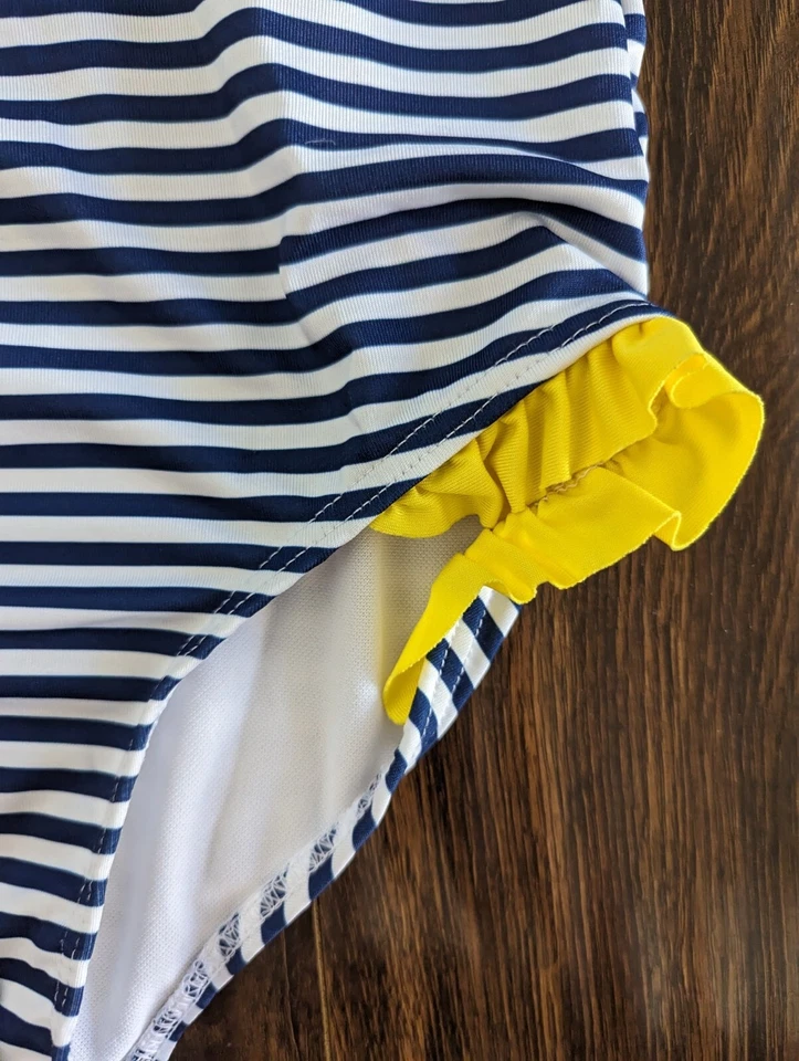Size 6X 6 Penelope Mack One Piece Blue White Stripe Swimsuit Swim Suit Yellow - Image 4 of 4