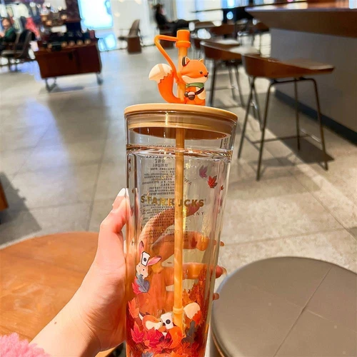 Starbucks Barbie Autumn Cute Fox Bottle Stopper Cute Rabbit Maple Leaf Grass Cup - Picture 3 of 4