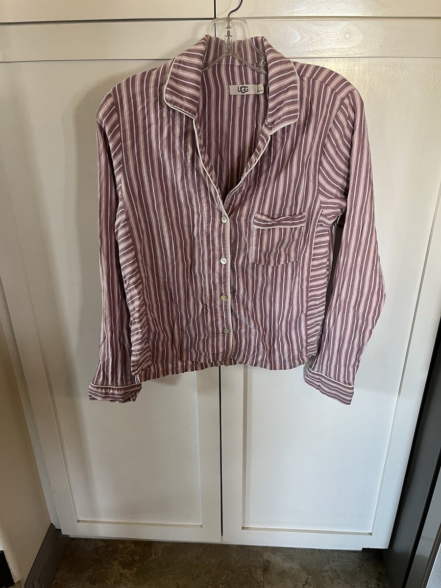 Ugg Pink Stripe Button Up Pajama Top Shirt Womens Size Small