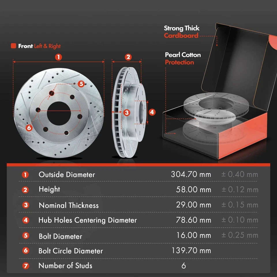 8 передних сверленных роторных и керамических тормозных колодок + ступичный подшипник для Chevrolet Astro - Изображение 2 из 4