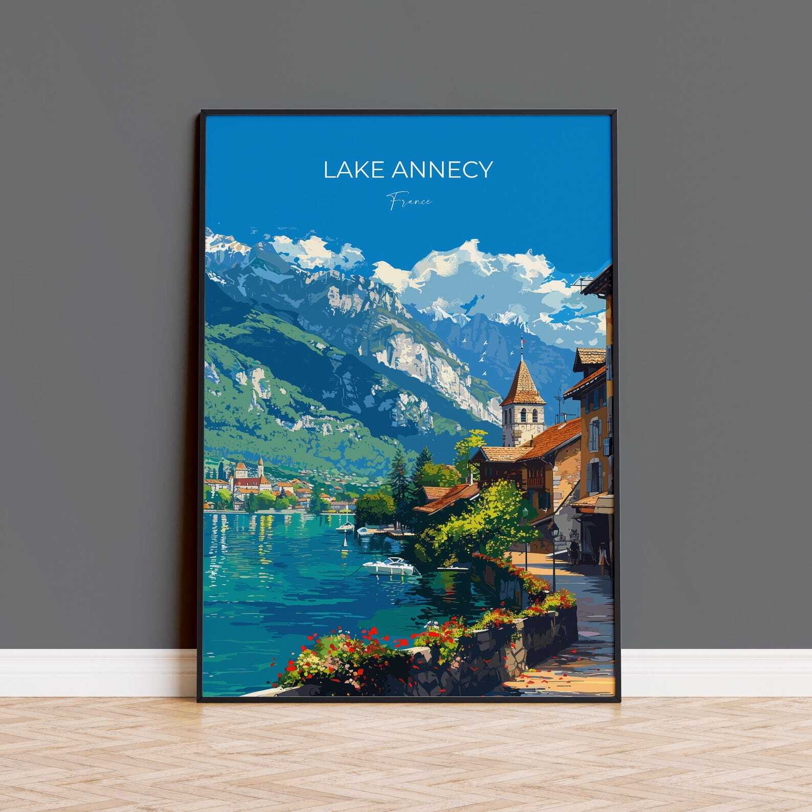 Lake Annecy Travel Print Wall Art Travel Poster Of Lake Annecy Lake Annecy Art