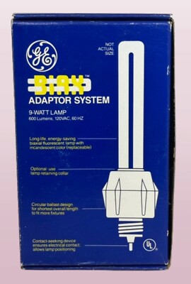 Vtg GE - Fluorescent Adaptor System w/9-watt Bulb, Biax FLA9BXSPX27 NEW Old Stoc