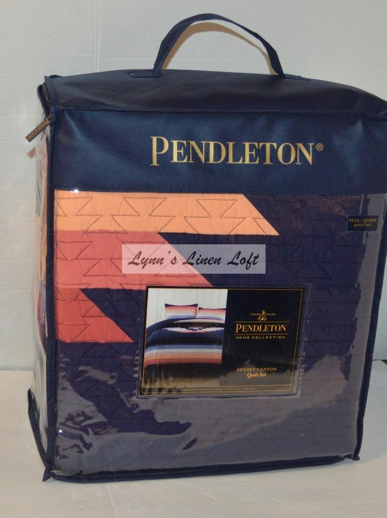 PENDLETON Sunset Canyon Southwestern FULL/ QUEEN QUILT SHAMS SET Navy