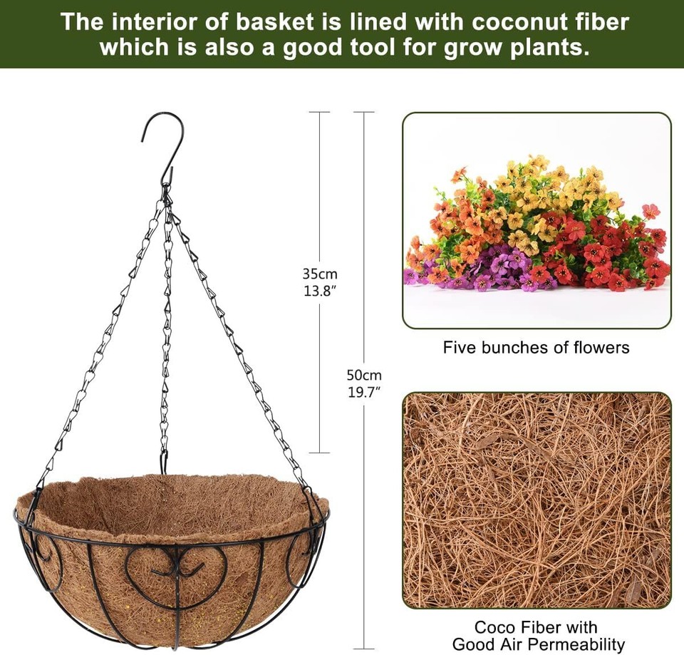 Artificial Faux Fall Hanging Plants Flowers Basket for Autumn Multi