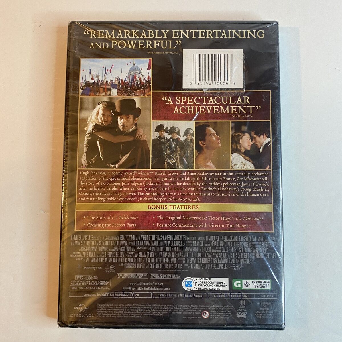 Les Misérables (DVD, 2012) Musical, Hugh Hackman, Anne