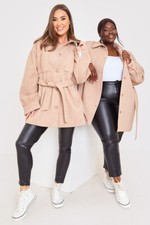 Womens Coat Nude Herringbone Belted Shacket│in The Style