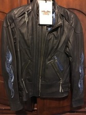 Harley Davidson Leather Jacket "new With Tags" 97112-12vw/000s Blue Flames Small