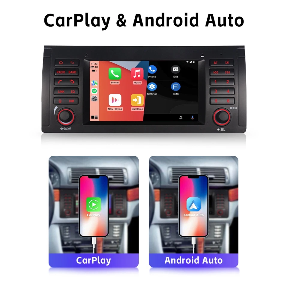 Estéreo Coche BMW E39 X5 Serie 5 CarPlay Android Auto Alta Potencia Salida BT IPS Foto 2 de 4