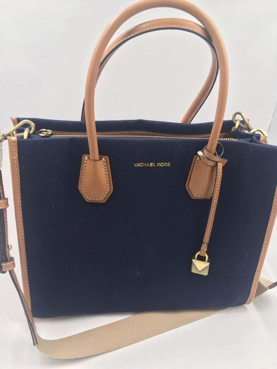 NWT MICHAEL KORS MERCER LARGE NAVY CANVAS CONVERTIBLE TOTE