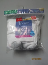 Hanes Womens 10-Pair Full Sole Cushion White Ankle Socks Extended Shoe Size 8-12