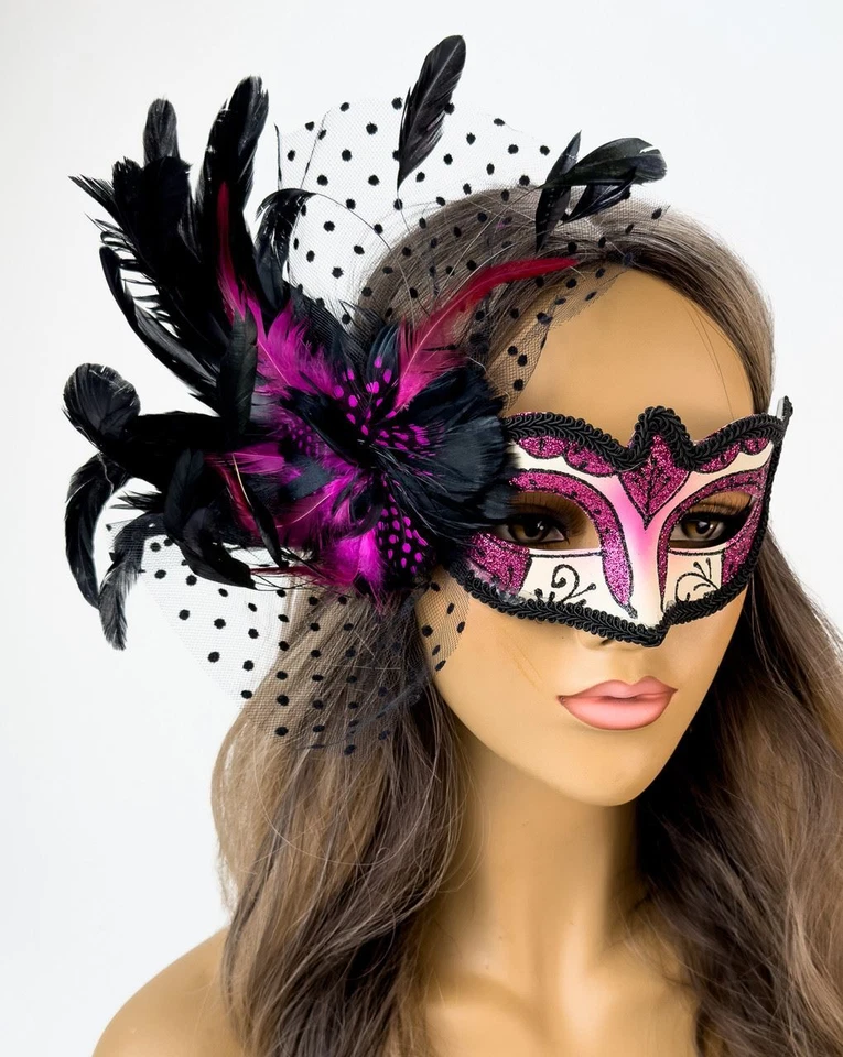 Elegantes Máscaras de Mascarada de Plumas de Mardi Gras para Mascarada Baile de graduación Boda Prendedor Foto 2 de 3