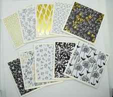 10 Black & White Floral 3x3 Inch Blank Note Cards & Envelopes Inc 4 Gold Foiled