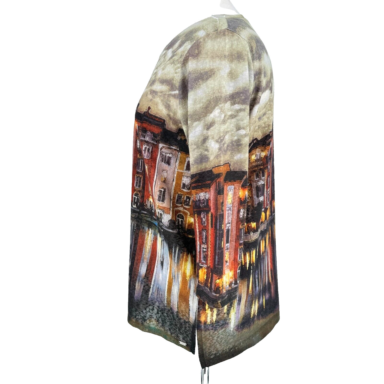 FDJ Womens Top Small Twilight in Venice 3/4 Sleeve Lightweight Art to Wear Shirt