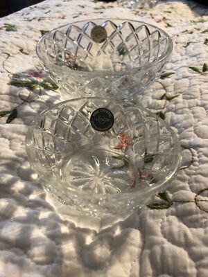 Pair Of Lenox Full Lead Medium (5'') Crystal Diamond Bowls Czech Republic Lot Set