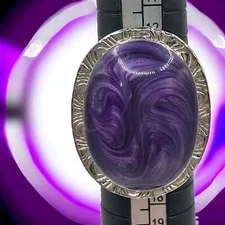 Purple & White Marbled Silver-Tone Framed Cocktail Adjustable Ring!