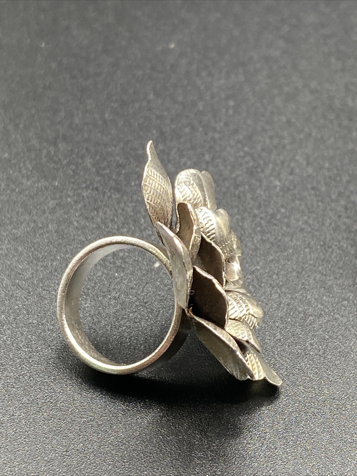 Sterling Silver Thai Flower Cuff Ring Earring Set… - image 5