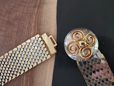 German Emrich VTG Womens Stretch Belt Sz Small Medium Gold Silver Fishscales