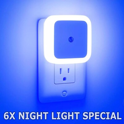 #ad 6Pcs Plug in LED Night Lights Lamp Dusk to Dawn Sensor Hallway Kitchen Bathroom $6.99