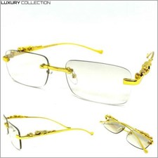Classy Elegant Sophisticated Clear Lens Slight Tint SUN GLASSES Gold Metal Frame