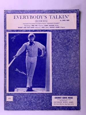 Fred Neil Noten Original Vintage Everybodys Talkin (Echoes) Ca. 1967