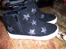 Wonder Nation SZ 6 GIRLS Casual High Top Sneaker Booties Black w/ Glitter Star