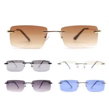 Rimless Narrow Rectangle Minimal Simple Dad Sunglasses