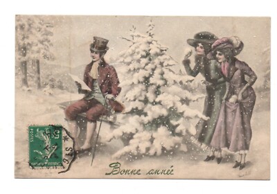 V.K. WIEN 5353 . Weihnachten, Frohes Neues Jahr. Junge Frauen, Mann CPA 9193