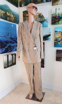 NEW TAGLIOTORE PANT SUIT, MADE IN ITALY, STRIPED BLASER TROUSERS 8 US L 46 IT