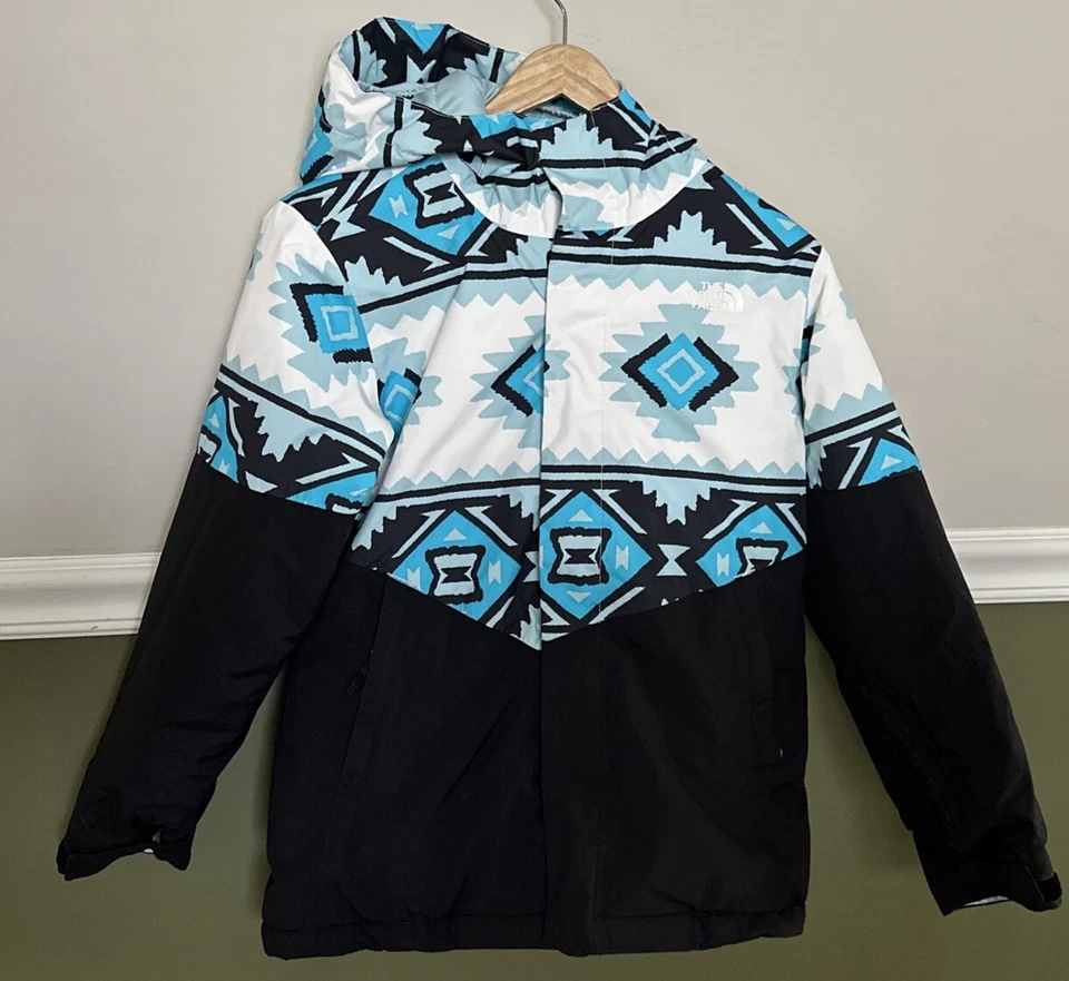 Chaqueta de esquí The North Face Brianna aislada con capucha azteca L 14-16 azul negro para niñas Foto 2 de 4