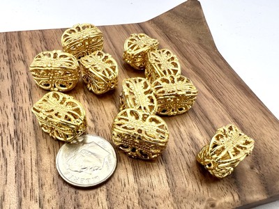 10 Pcs Vintage Gold Filigree Square Beads 15x17mm 1980s Jewelry Making Findings