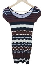 Dorothy Perkins Striped Bodycon Dress Brown Black White Short Sleeve UK 8 EU 36