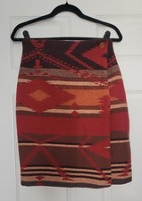 Vtg 90s Women's Breeches Wool Santa Fe Southwestern Pattern Button Wrap Skirt 6
