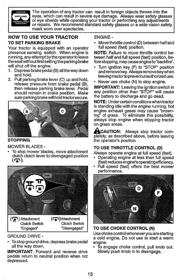 Mower Tractor Operator Manual Craftsman 917-28861 26HP 54” E-Start ...