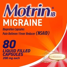 Motrin IB Migraine Relief Liquid Gels 200 mg – 80 Count –Fast Acting Pain Relief