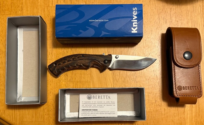 Made in Italy BERETTA Xplor Folding Knife~Bocote~440SS~Italian Leather Sheath
