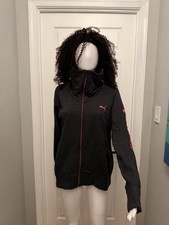 PUMA Women's Full Zip Sweatshirt Dark Gray Pink Logo Size S