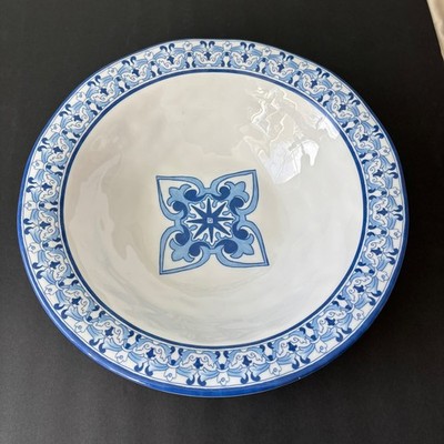 Q Squared Talavera Azul Melamine Serving Bowl Large 12'' Blue White Mosaic Excel!