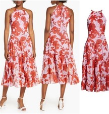 Eliza J:: Floral High Neck Tiered Chiffon Midi Dress Size 12