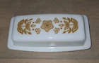 Pyrex Vintage Covered Butter Dish Gold Butterfly Pattern No Chips Or Cracks EUC