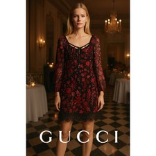 GUCCI Floral Print Mini Dress IT44 / US8 red black
