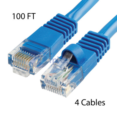 4x 100FT CAT5e Cable Ethernet Lan Network CAT5 RJ45 Patch Cord Internet Blue