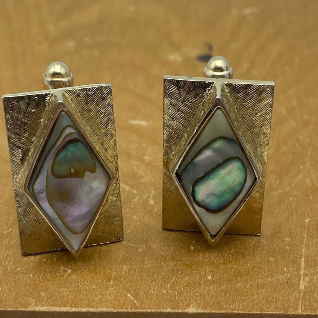 Abalone Shell Gold tone Rectangle Cufflinks Mens … - image 5