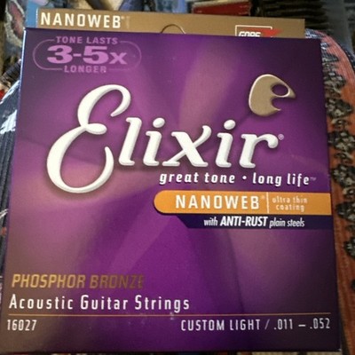Elixir Strings 16027 11-52 Phosphor Bronze Acoustic Guitar Strings w NANOWEB