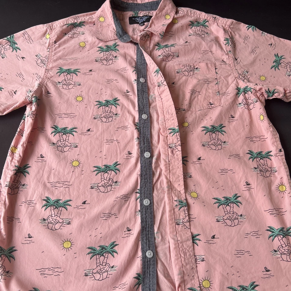Eighty Eight Mens Large Pink Shirt 100% Cotton Skeleton Hand Palms Island Shark - Image 3 of 3