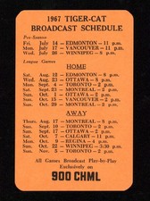 1967 Hamilton Tiger-Cat Football Broadcast Pocket Schedule (408423)