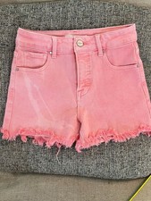 Risen Jeans-Coral Pink Frayed Hem Denim Shorts