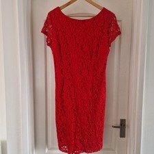 Roman Size 16 Dress Red Lace Floral Lined Party Formal Knee Holiday Cruise Races
