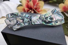 Vintage Alpaca Mexican Silver Abalone Shell Hair Clip / Barrette Large Bow