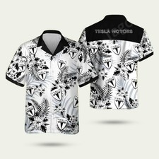 Tesla Motors Logo Floral White Pattern Hawaiian Shirt